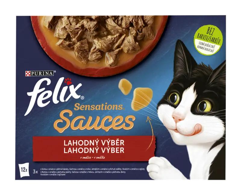 Felix FELIX Sensations Sauces - výběr v ochucených omáčkách s hovězím, jehněčím, krůtou a kachnou multipack 12x 85 g, 1020 g
