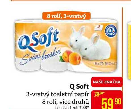 Q Soft 3-vrstvý toaletní papír 8rolí, více druhů 