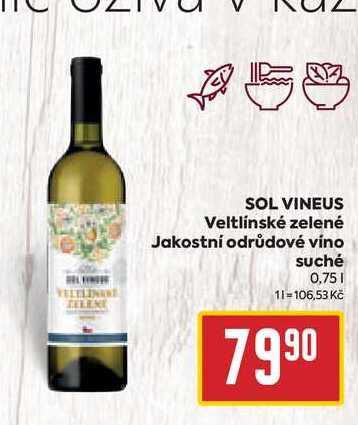 SOL VINEUS Veltlínské zelené Jakostní odrůdové víno suché 0,75l