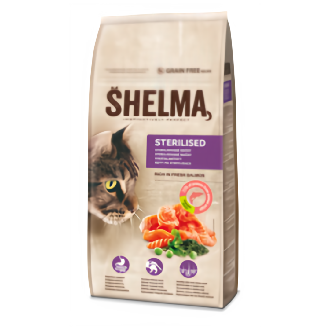 Shelma Bezobilné granule s čerstvým lososem pro sterilizované kočky