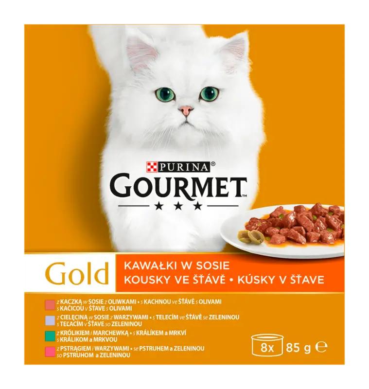 Gourmet Gold Konzervy pro kočky kousky ve šťávě se zeleninou multipack 8 x 85g, 680 g