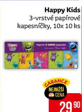 Happy Kids 3-vrstvé papírové kapesníčky, 10x 10 ks 
