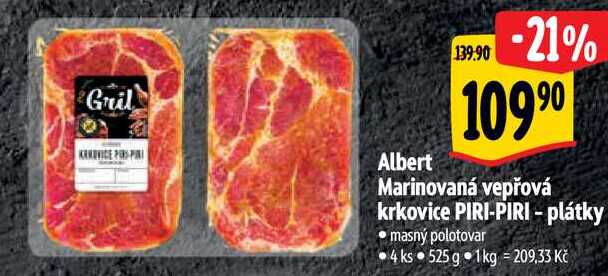 Albert Marinovaná vepřová krkovice PIRI-PIRI - plátky, 525 g