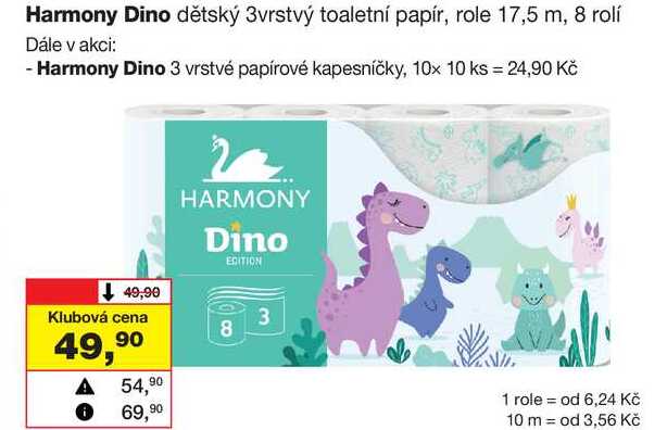 Harmony Dino dětský 3vrstvý toaletní papír, role 17,5 m, 8 rolí 