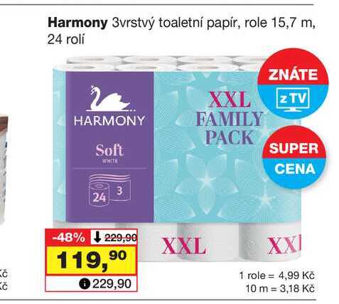 Harmony 3vrstvý toaletní papír, role 15,7 m, 24 rolí