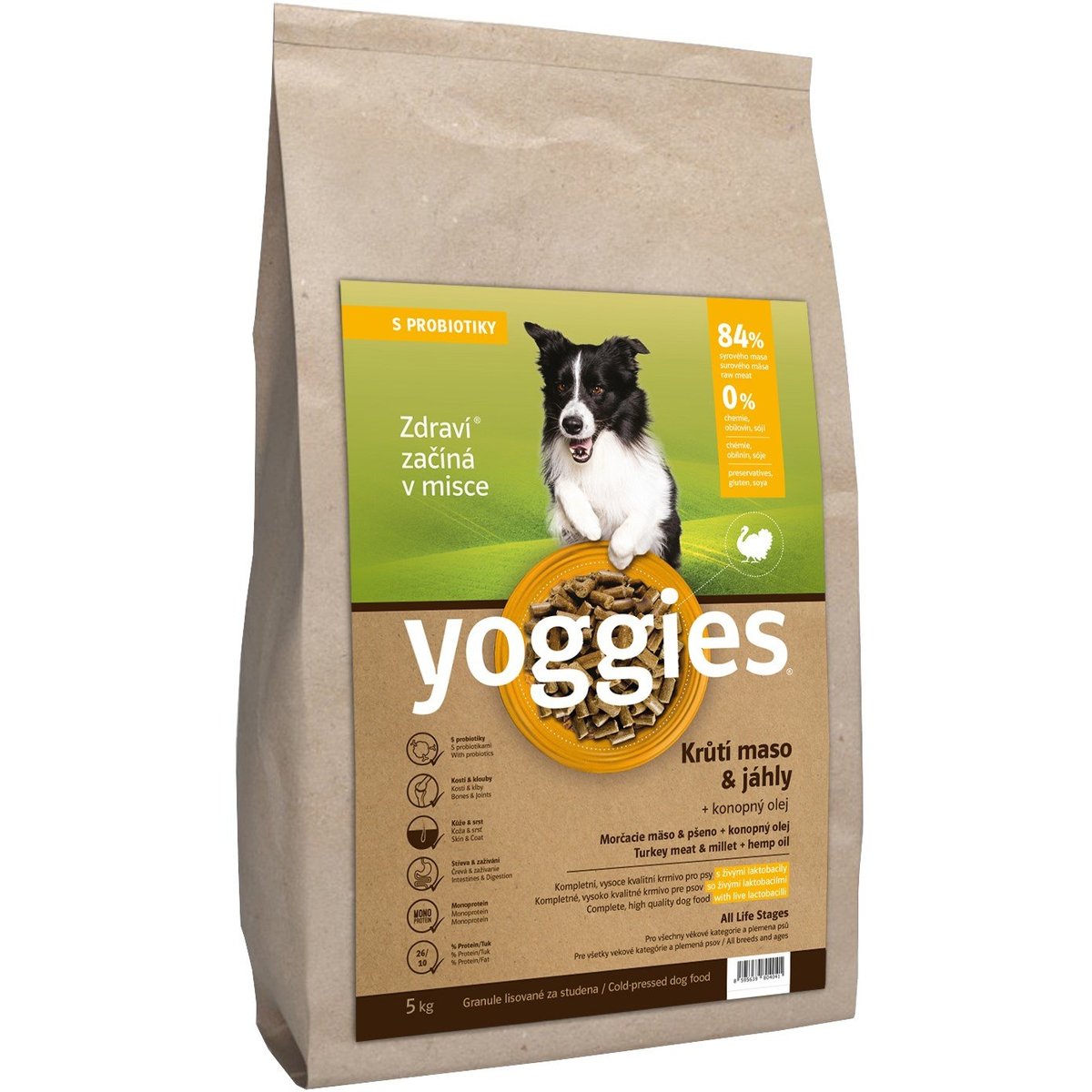 Yoggies Krůtí maso a jáhly – granule lisované za studena s probiotiky pro psy