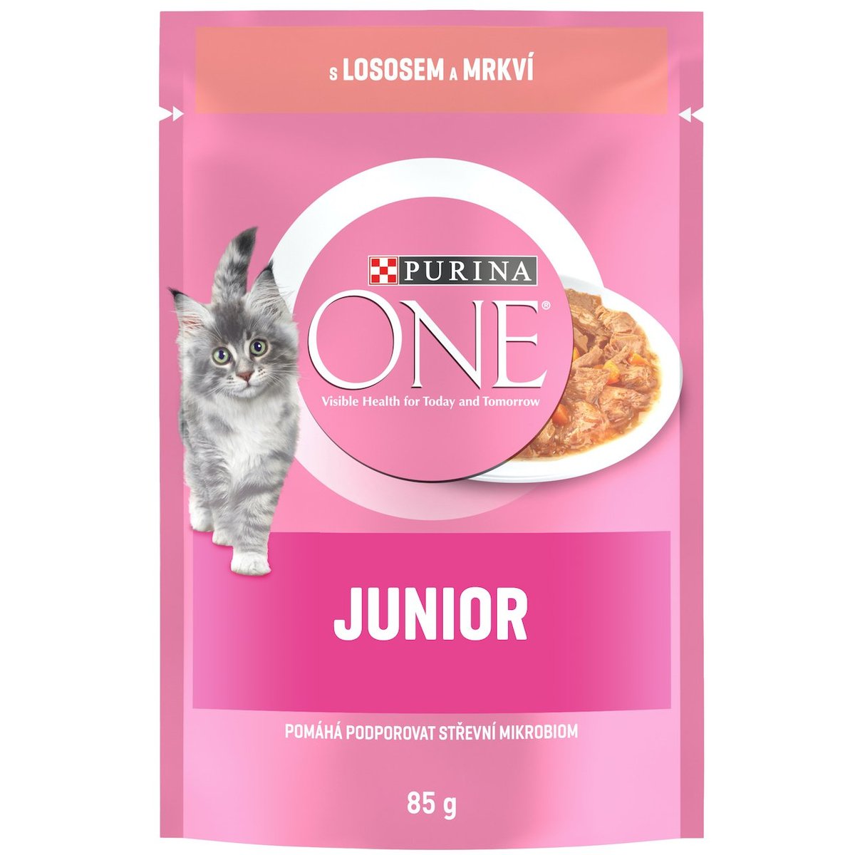 Purina ONE Junior Mini filetky s lososem a mrkví ve šťávě pro kočky