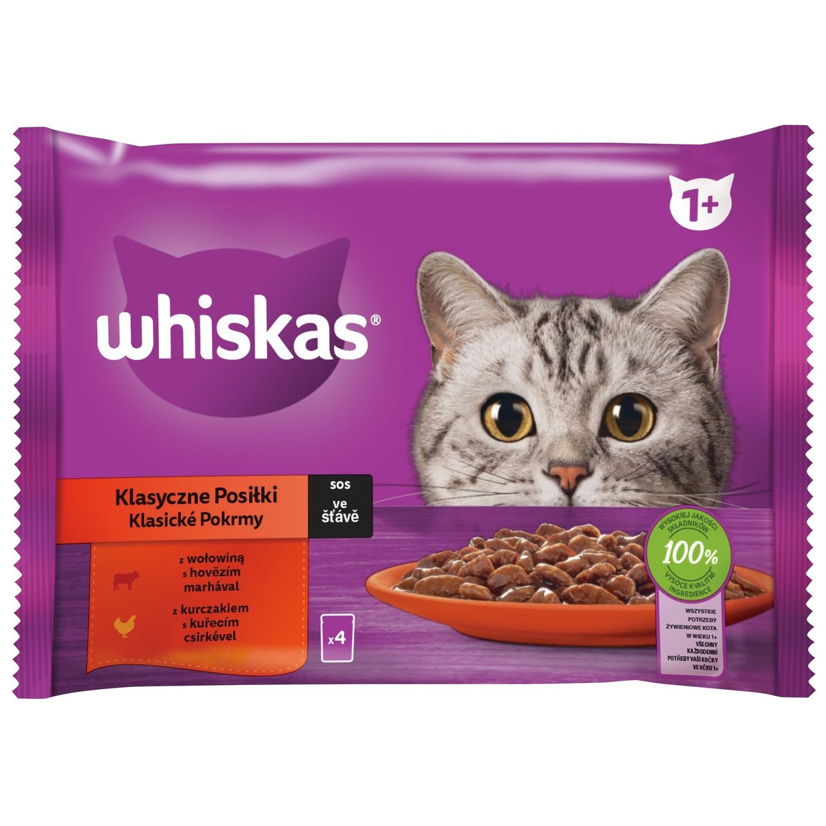 Whiskas Kapsičky klasický výběr ve šťávě pro dospělé kočky 4×85 g