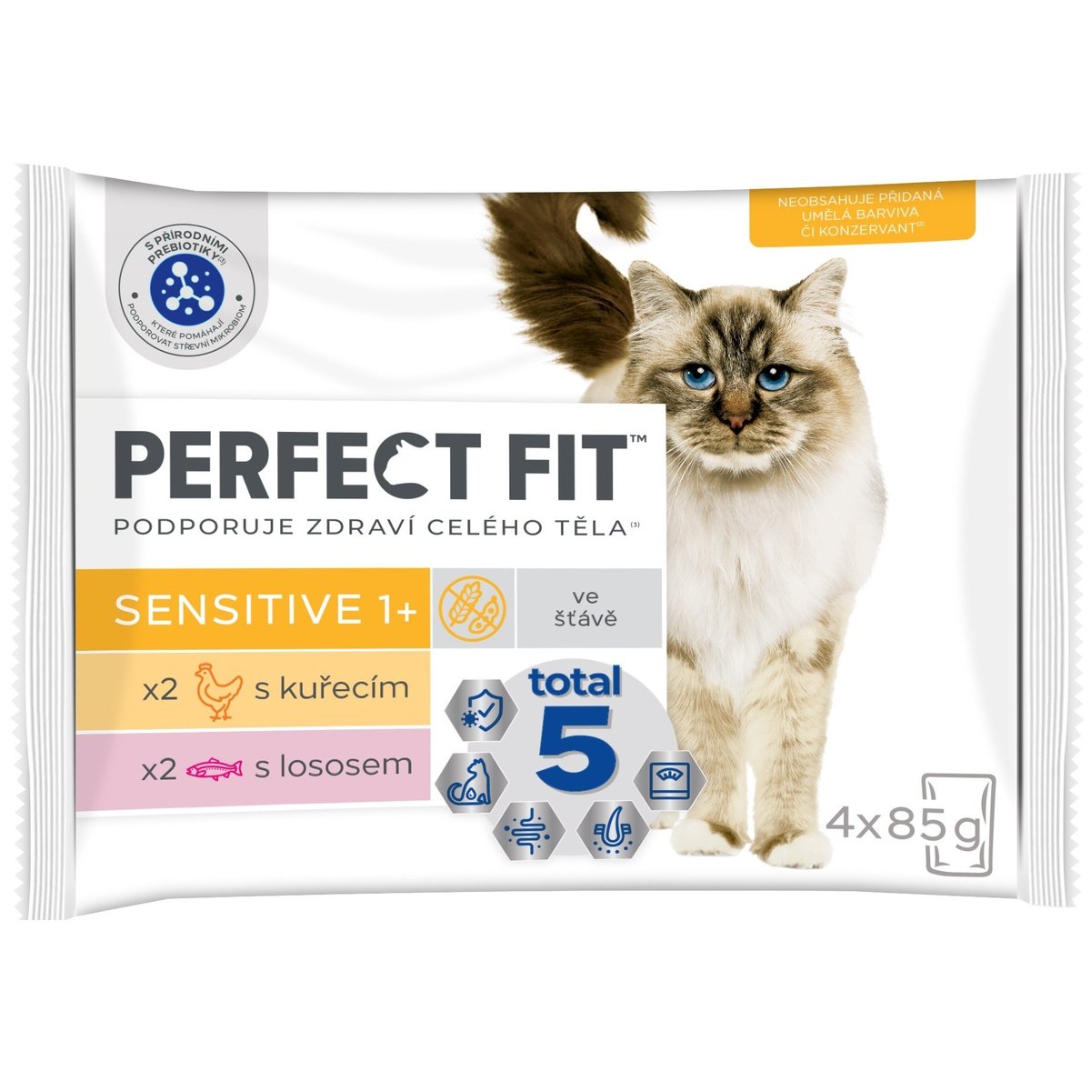 Perfect Fit Sensitive kapsičky pro dospělé kočky s kuřecím a lososem 4×85 g