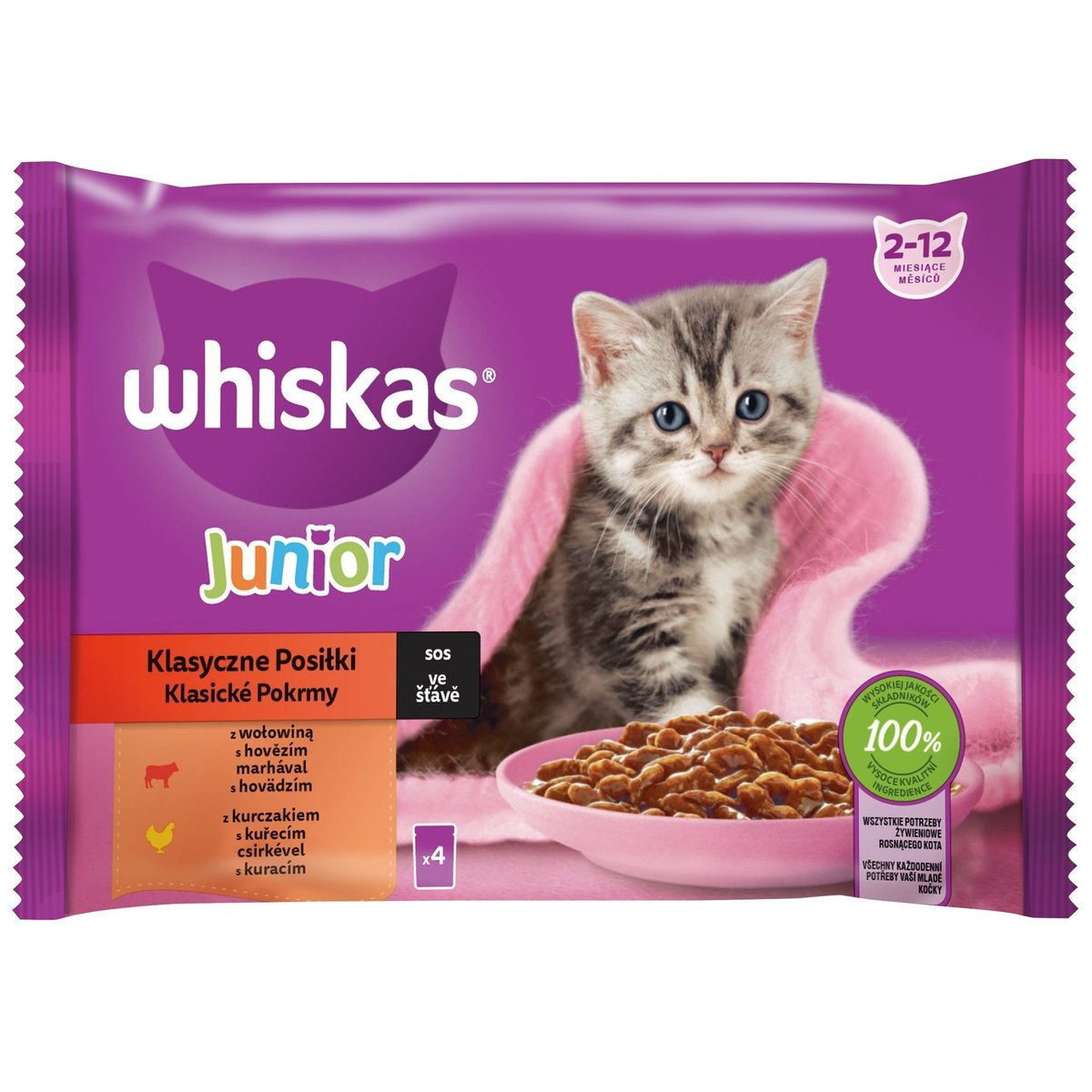 Whiskas Junior kapsičky klasický výběr ve šťávě pro koťata 4×85 g
