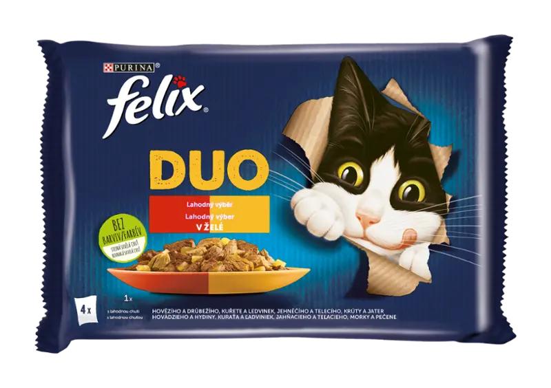 Felix Kapsičky pro kočky Fantastic Duo kuře a ledvinky, hovězí a drůbeží, krůta a játra, jehněčí a telecí multipack 4 x 85g, 340 g