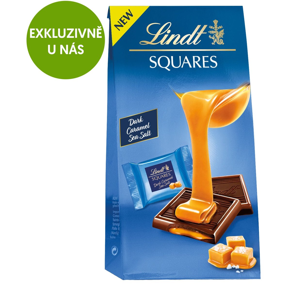 Lindt Squares hořká čokoláda s karamelovou náplní a mořskou solí
