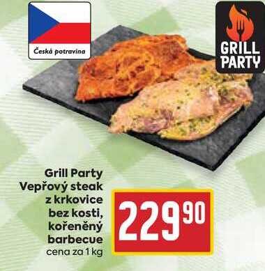 Grill Party Vepřový steak z krkovice bez kosti, kořeněný barbecue cena za 1 kg