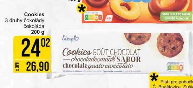 Cookies 3 druhy čokolády čokoláda 200 g 