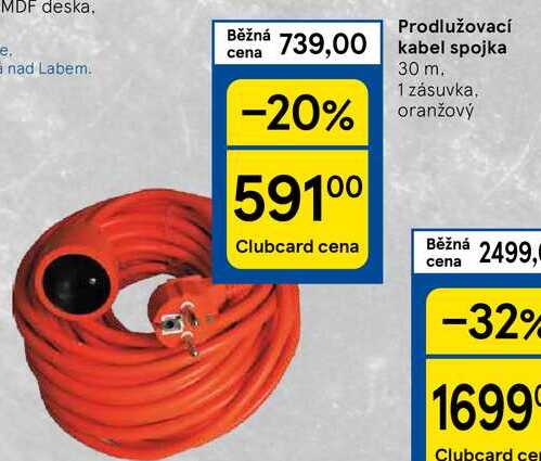 Prodlužovací kabel spojka cena 30 m, 1 zásuvka