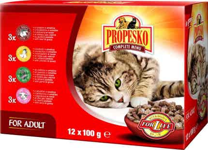 Propesko Kompletní krmivo pro dospělé kočky výběr mas 12x100g