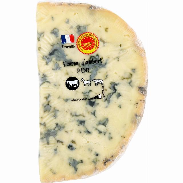 Fourme d'Ambert DOP sýr s modrou plísní uvnitř hmoty