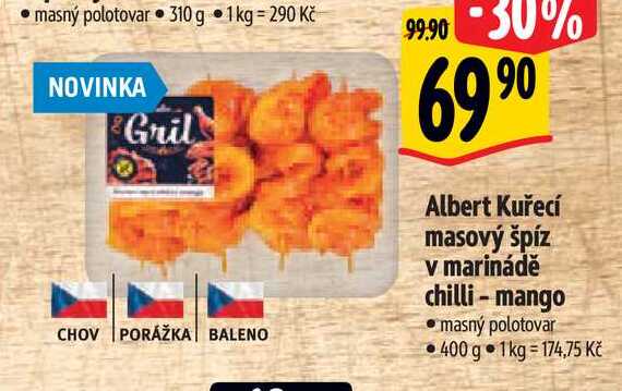  Albert Kuřecí masový špíz v marinádě chilli-mango 400 g