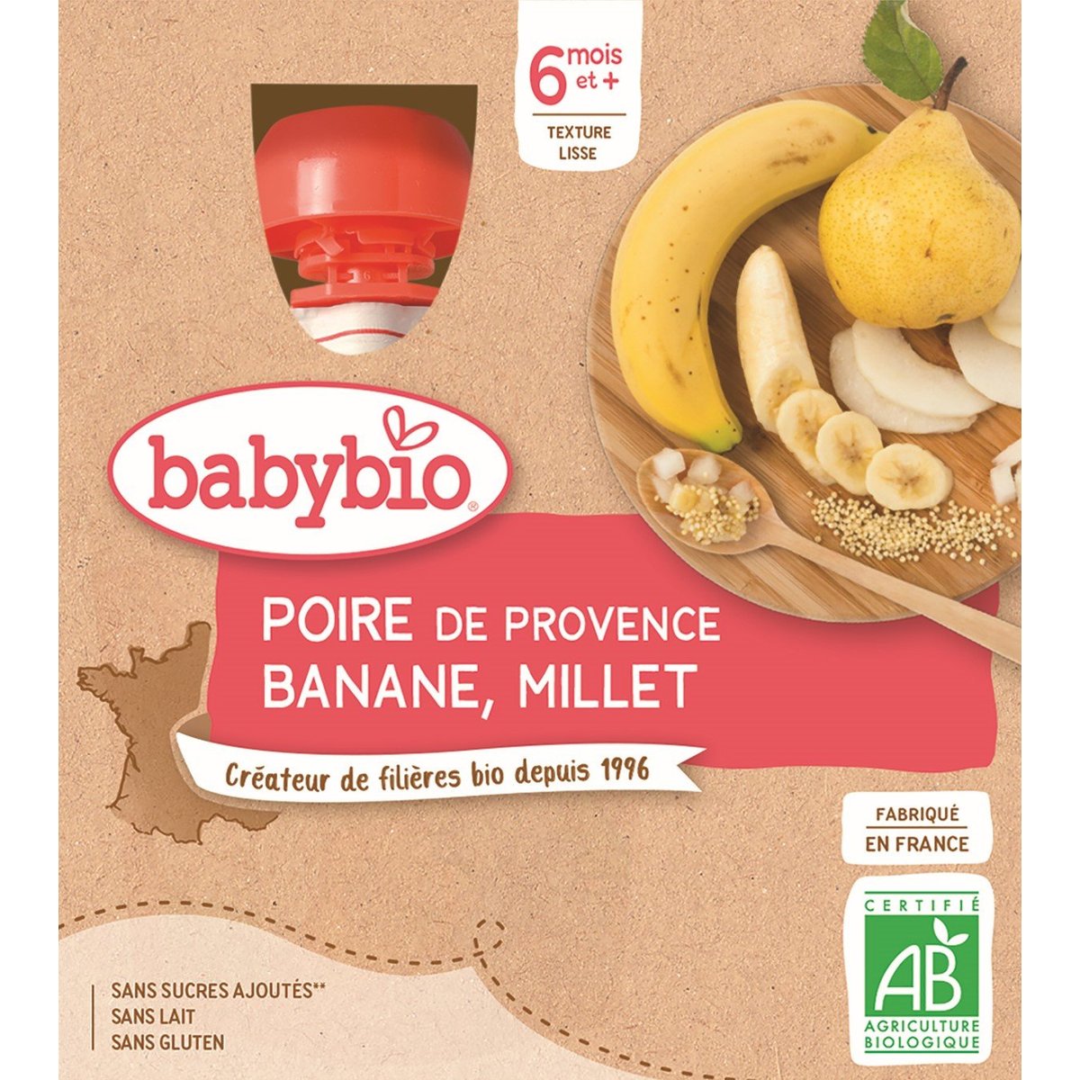 Babybio BIO Hruška s banánem a prosem (4×90g)