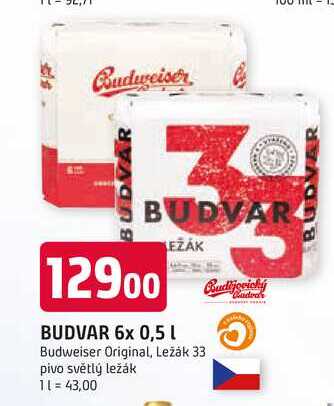 Budweiser Budvar B:Original Pivo světlý ležák 6 x 0,5l