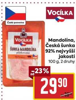 Mandolina, Česká šunka 92% nejvyšší jakosti, 100 g
