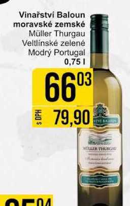 Vinařství Baloun moravské zemské Müller Thurgau Veltlínské zelené Modrý Portugal 0,75l