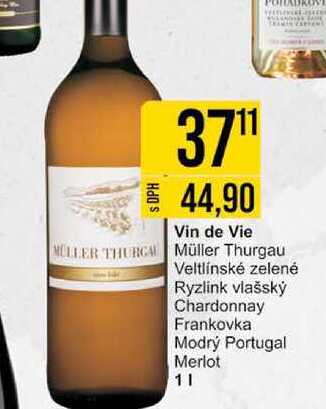  Vin de Vie Müller Thurgau Veltlínské zelené Ryzlink vlašský Chardonnay Frankovka Modrý Portugal Merlot 1l