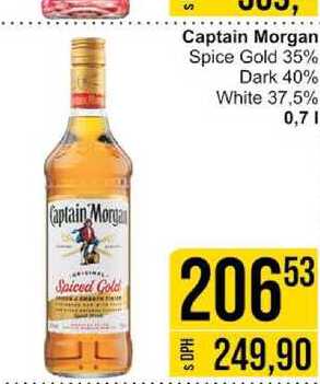 Captain Morgan Spiced Gold S Captain Morgan Spice Gold 35% Dark 40% White 37,5% 0,7l