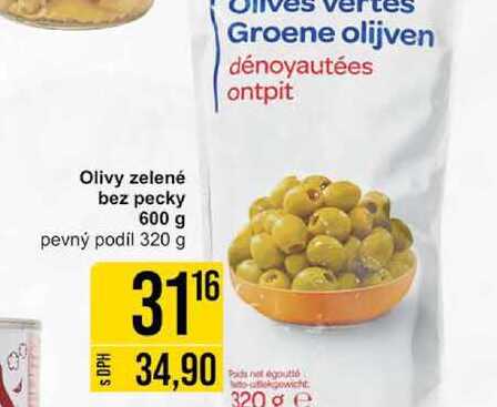 Olivy zelené bez pecky 600 g pevný podíl 320 g