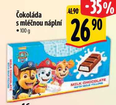 Čokoláda s mléčnou náplní, 100 g