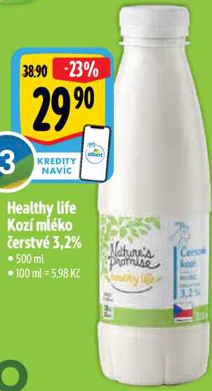 Healthy life Kozí mléko albert čerstvé 3,2%, 500 ml
