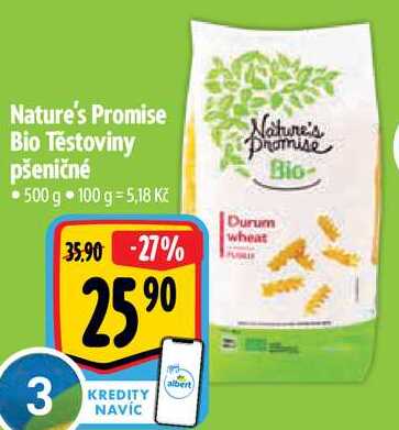 Nature's Promise Bio Těstoviny pšeničné, 500 g 