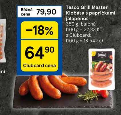 Tesco Grill Master Klobása s papričkami jalapeños, 350 g