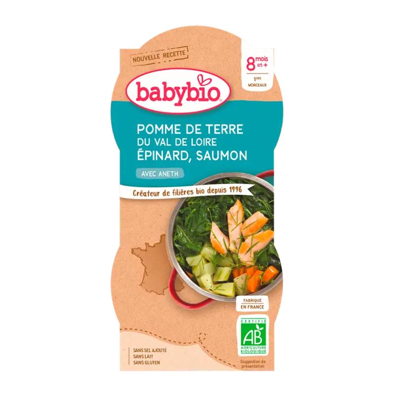 Babybio Bio brambory, špenát, losos a rýže, 400 g