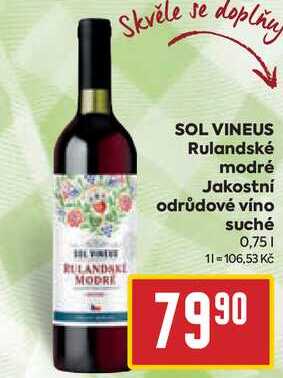 SOL VINEUS Rulandské modré Jakostní odrůdové víno suché 0,75l