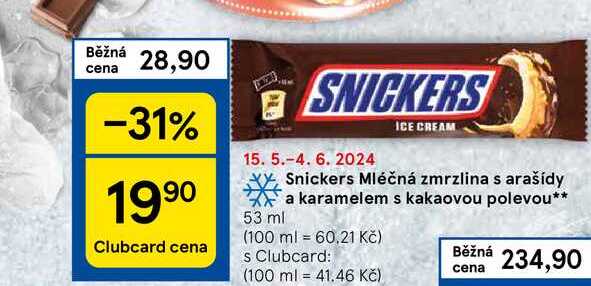 Snickers Mléčná zmrzlina s arašídy a karamelem s kakaovou polevou, 53 ml 