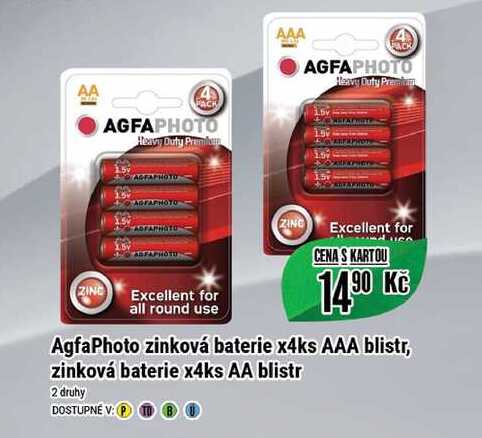 AgfaPhoto zinková baterie x4ks AAA blistr, zinková baterie x4ks AA blistr  