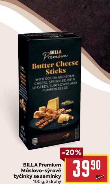 BILLA Premium Máslovo-sýrové tyčinky se semínky 100 g