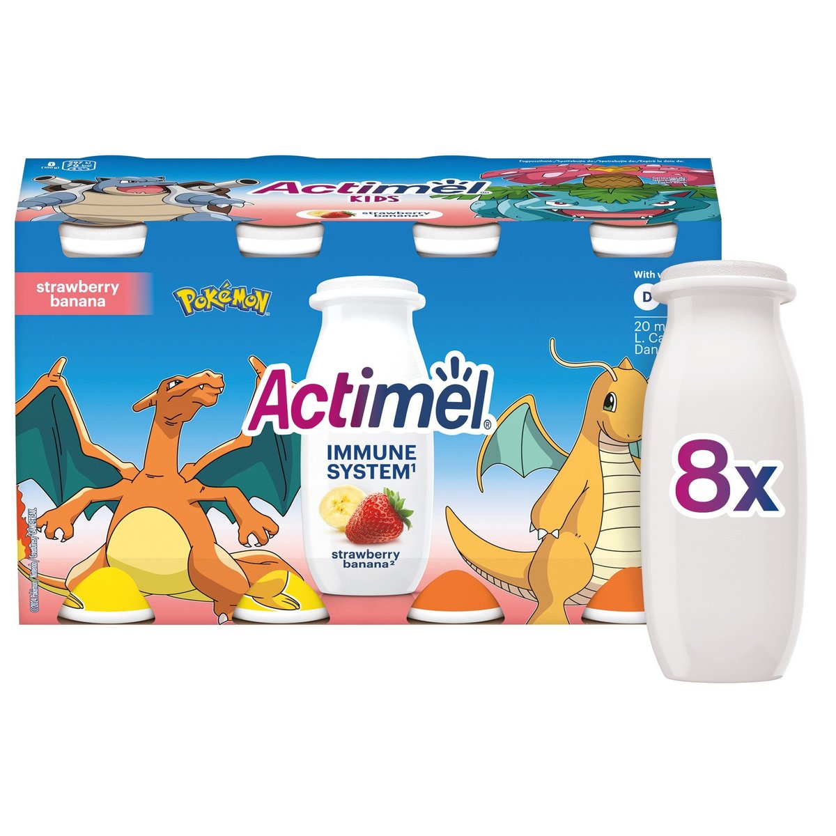 Actimel Kids Probiotický nápoj banán a jahoda 8×100 g