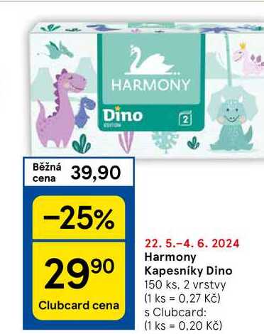 Harmony Kapesníky Dino 150 ks, 2 vrstvy 