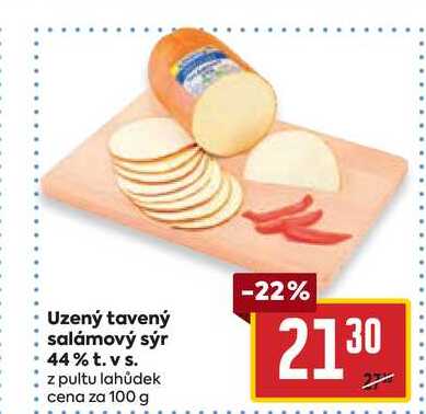 Uzený tavený salámový sýr 44% t. vs. z pultu lahůdek cena za 100 g