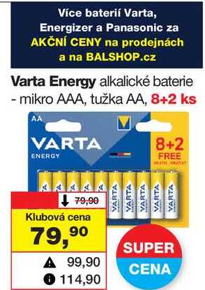Varta Energy alkalické baterie - mikro AAA, tužka AA, 8+2 ks AA 
