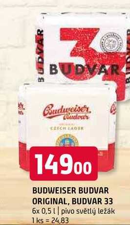 Budweiser Budvar B:Original Pivo světlý ležák 6 x 0,5l