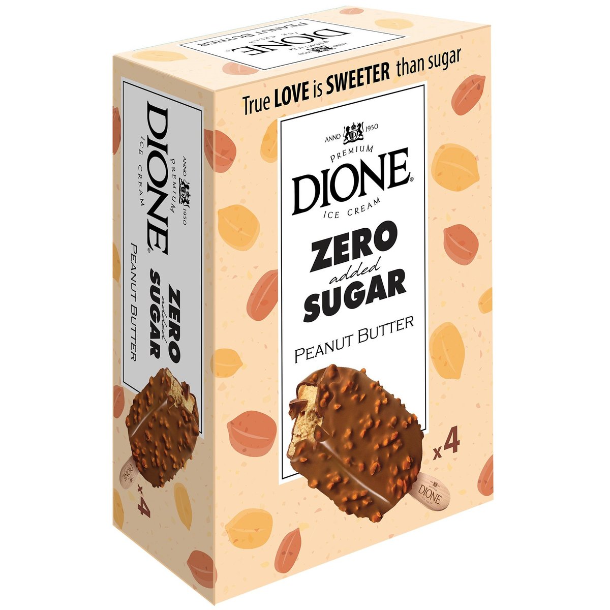 Dione Arašídový nanuk bez přidaného cukru s belgickou mléčnou čokoládou (4×90 ml)