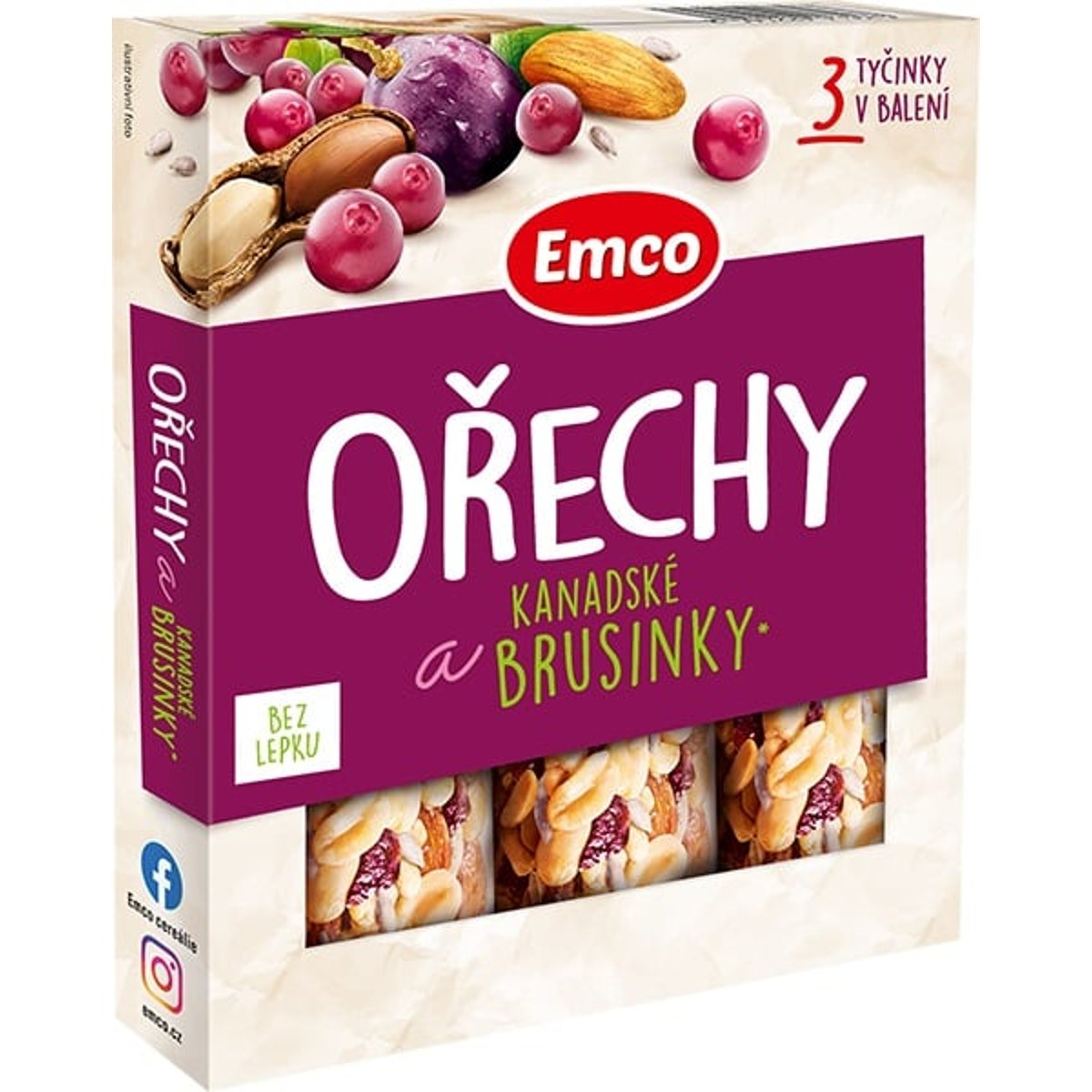 Emco Tyčinky s Ořechy a kanadskými brusinkami 3x35g