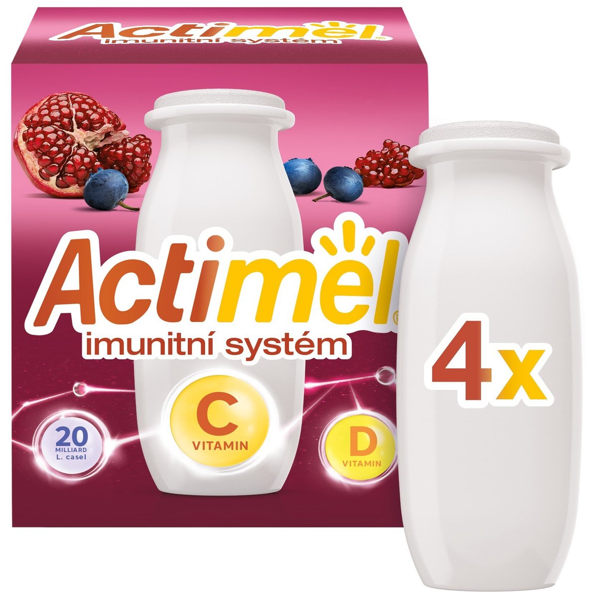 Actimel Probiotický nápoj granátové jablko, borůvky a vitamin C 4×100 g