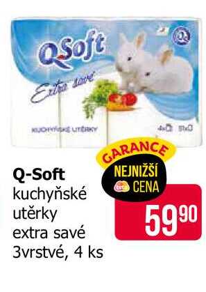 Q-Soft kuchyňské utěrky extra savé 3vrstvé, 4 ks