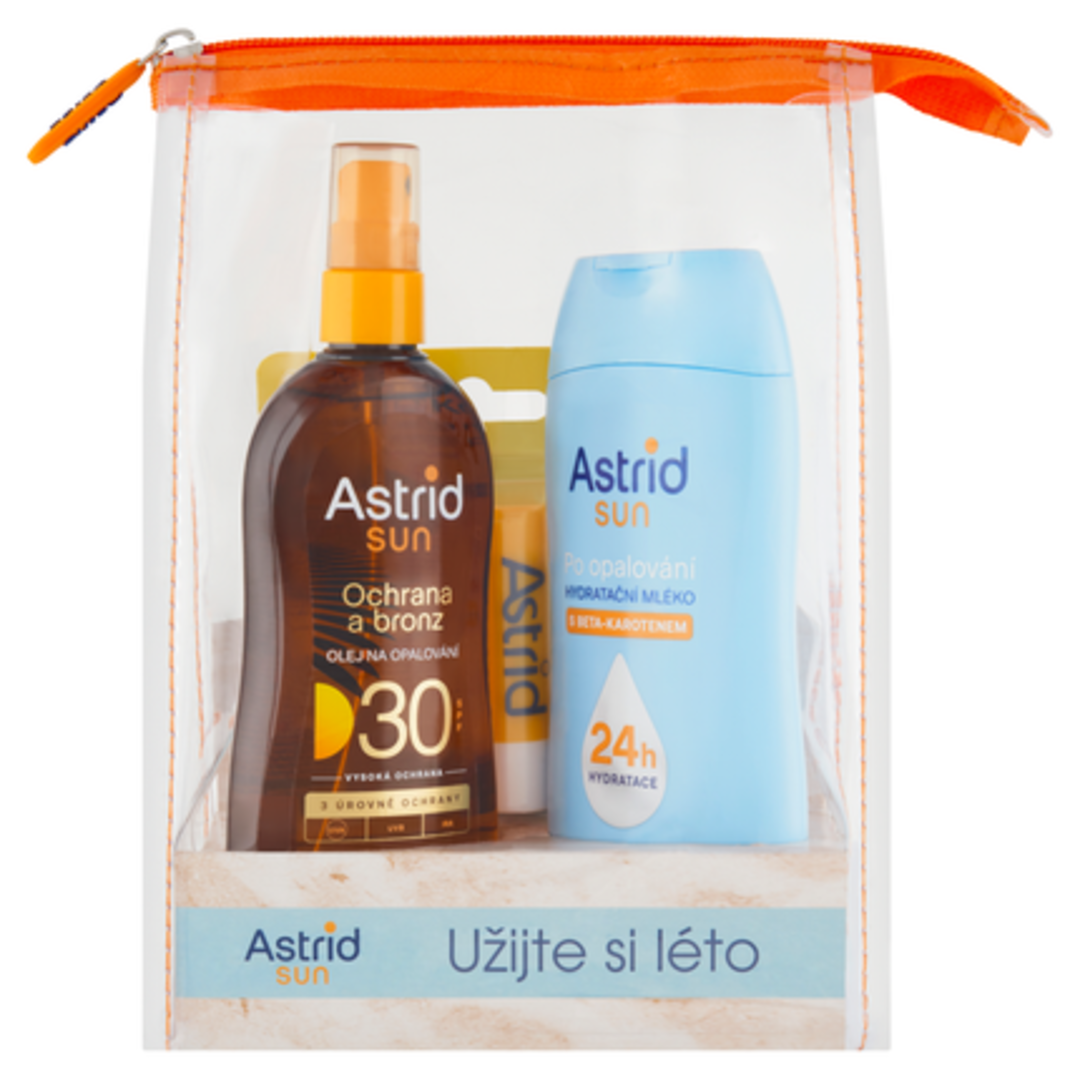 Astrid SUN Olejový letní set (Olej SPF 30 200 ml + Mléko po op. s beta-karotenem 200 ml +  balzám na rty SPF 25 4,8 g)