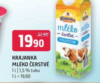 Krajanka mléko čerstvé 1l vybrané druhy v akci