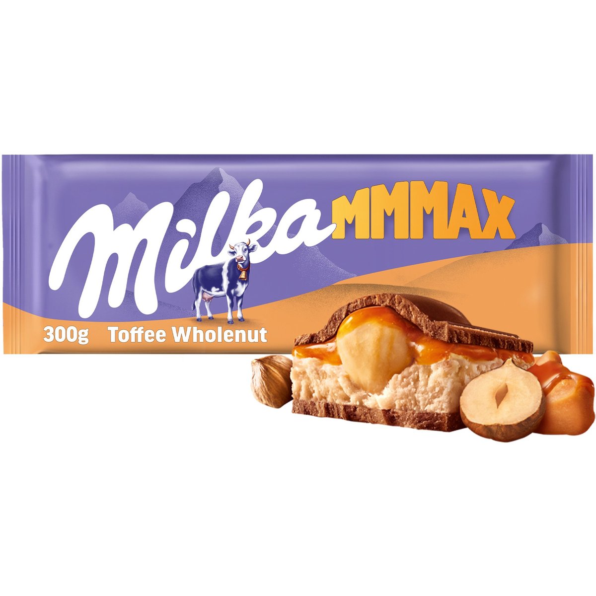 Milka Čokoláda Mmmax Toffee Wholenut mléčná, oříšky a karamel